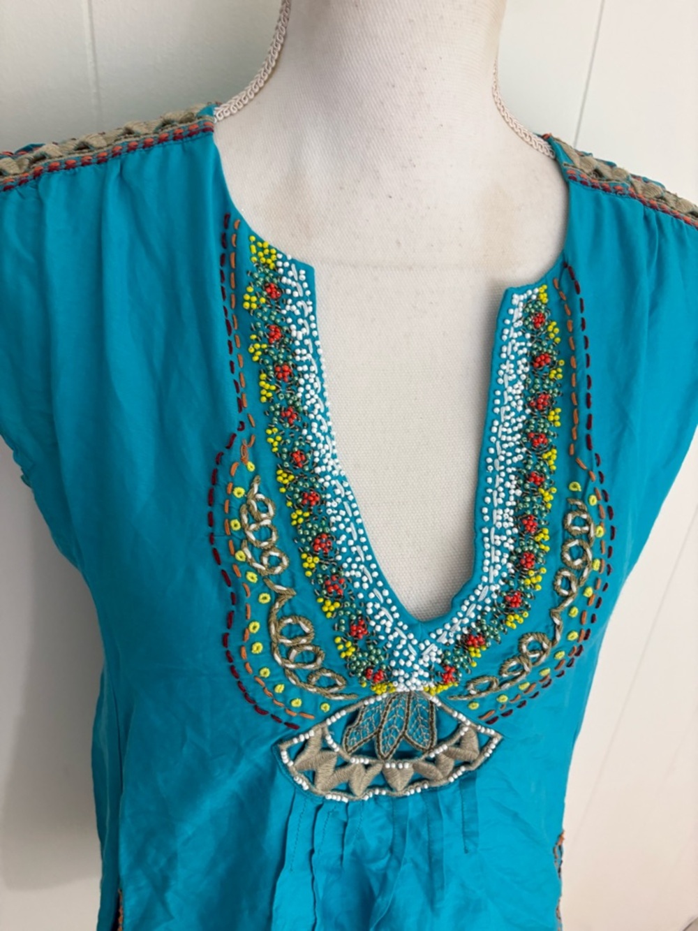 Nanette Lepore Turquoise Embroidered V-Neck Tunic - Picture 2 of 9
